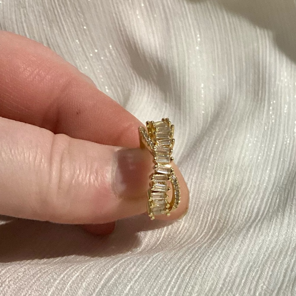- 💄10k Gold Vermeil baguette CZ DiamondCrisscross  band - Picture 15 of 17